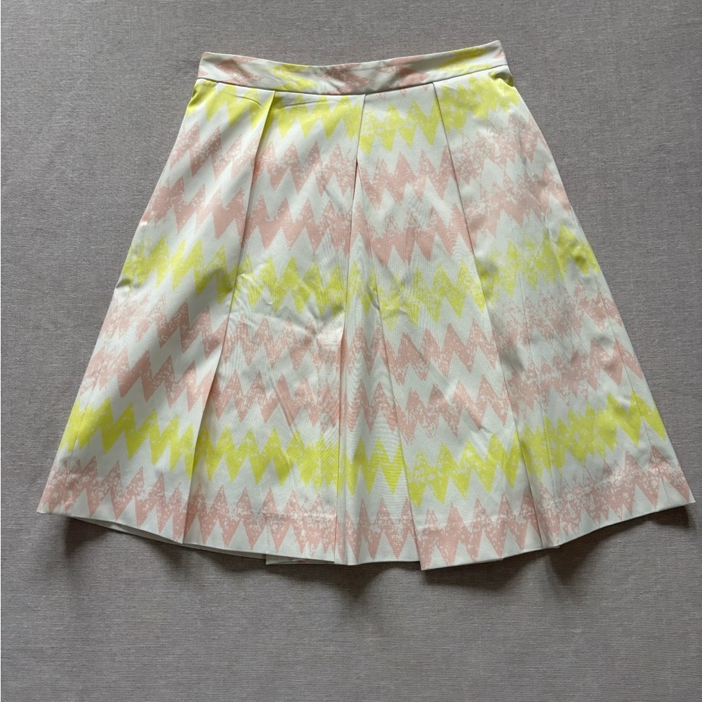 1.State pastel pink & yellow chevron print pleated swing skirt size S